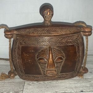 RARE… Antique Kuba Tukula Carved Boxwood Storage Box African Congo